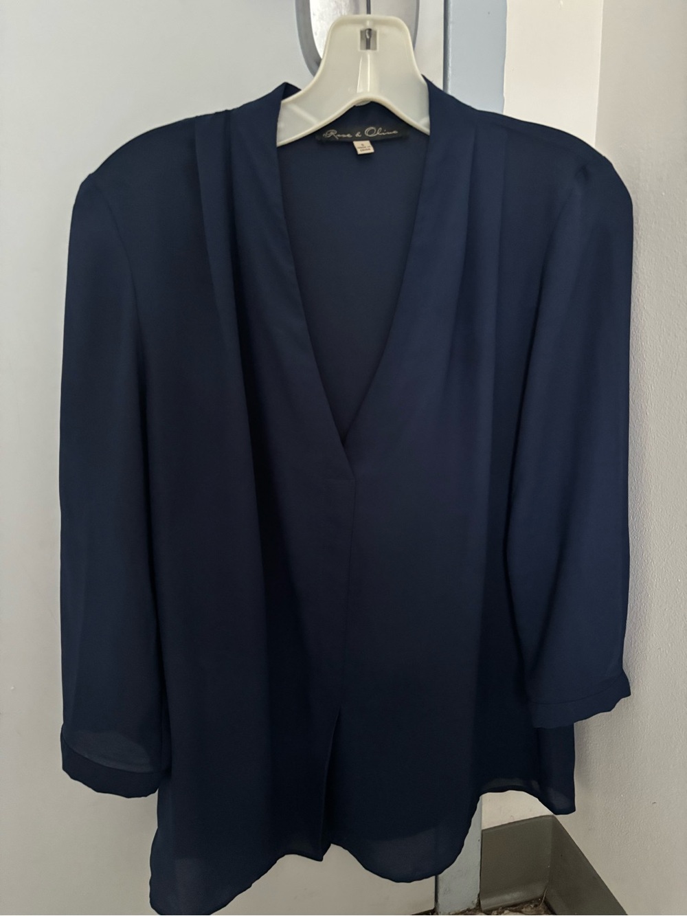 Rose & Olive Navy V-Neck Flowy Blouse